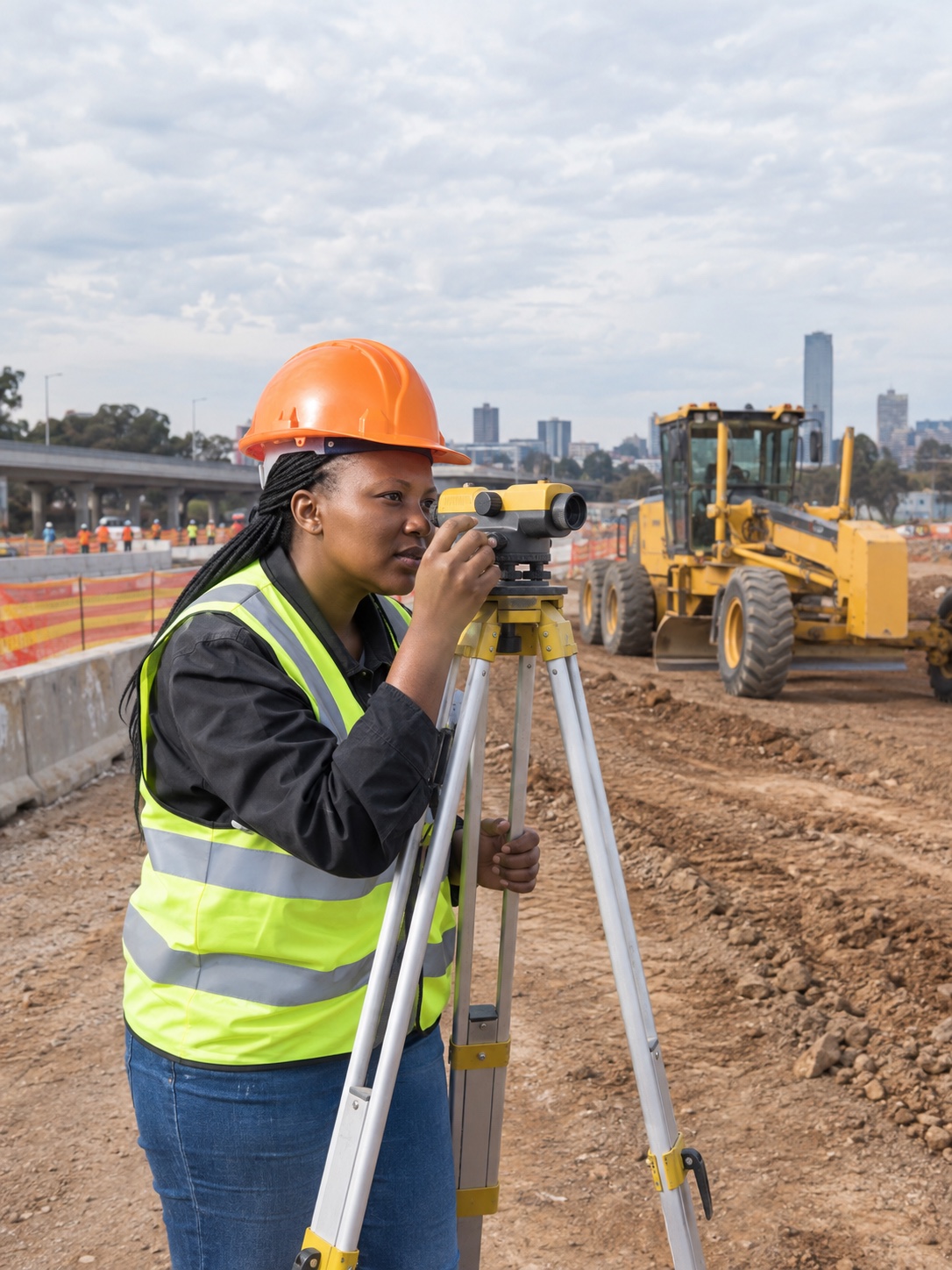 Site engineer surveying an infrastructure project